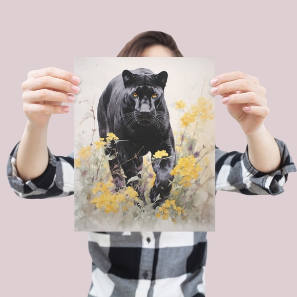 Watercolor Black Jaguar Wall Art Print Unframed - Majestic Jungle Elegance - Picture 4 of 6